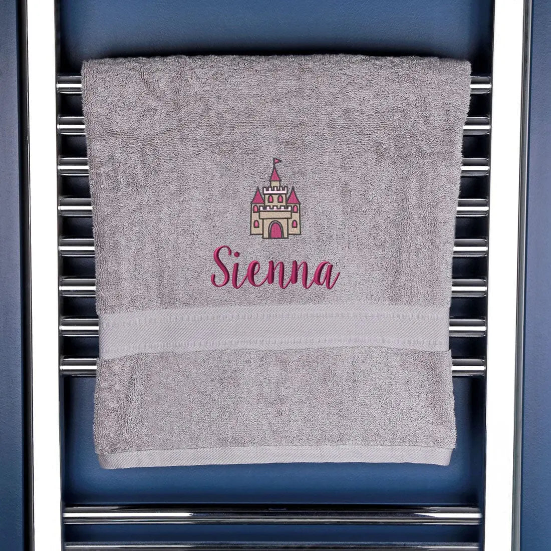 Personalised Princess Castle Bath Towel Egyptian - Silver  