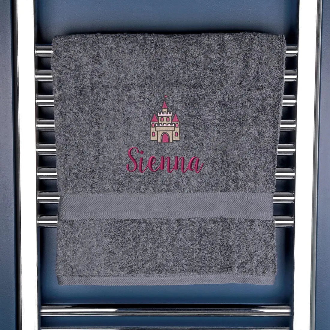 Personalised Princess Castle Bath Towel Egyptian - Slate  