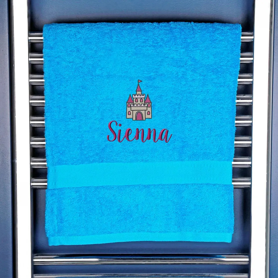 Personalised Princess Castle Bath Towel Egyptian - Turquoise  