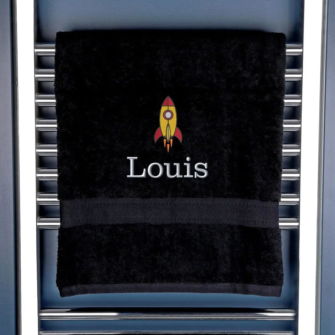 Personalised Rocket Bath Towel Egyptian - Black  