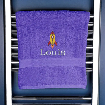 Personalised Rocket Bath Towel Egyptian - Purple  
