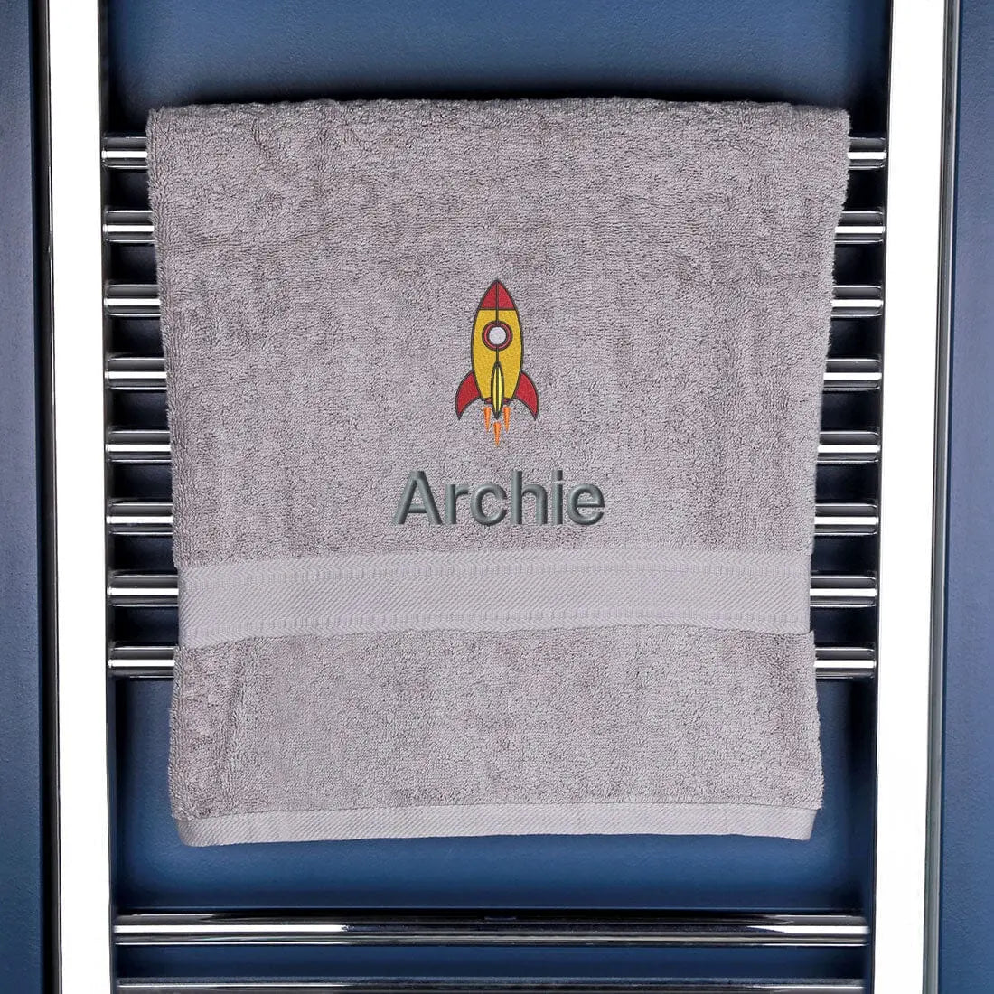 Personalised Rocket Bath Towel Egyptian - Silver  