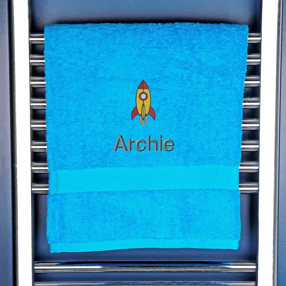 Personalised Rocket Bath Towel Egyptian - Turquoise  