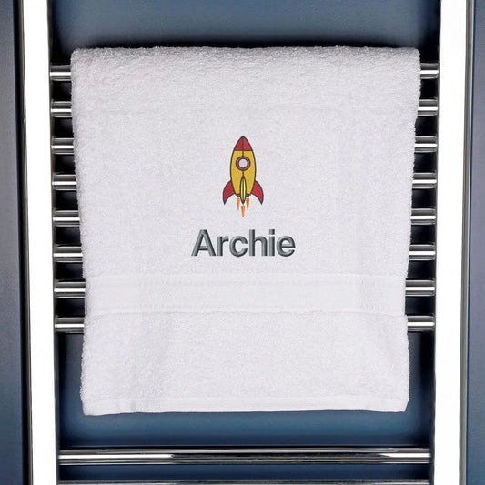 Personalised Rocket Bath Towel Egyptian - White  