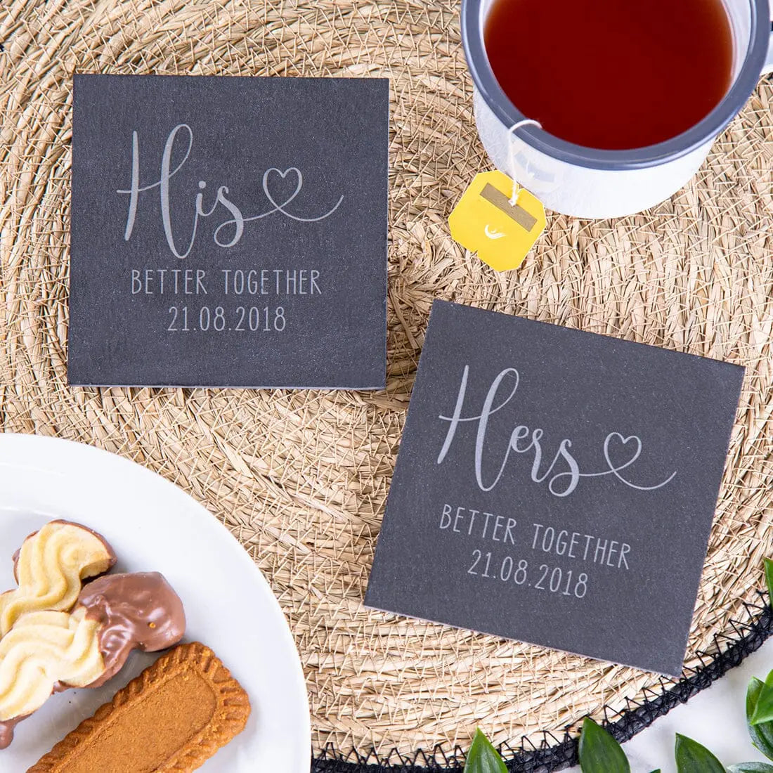 Personalised Set Of Two His And Hers Slate Coasters   