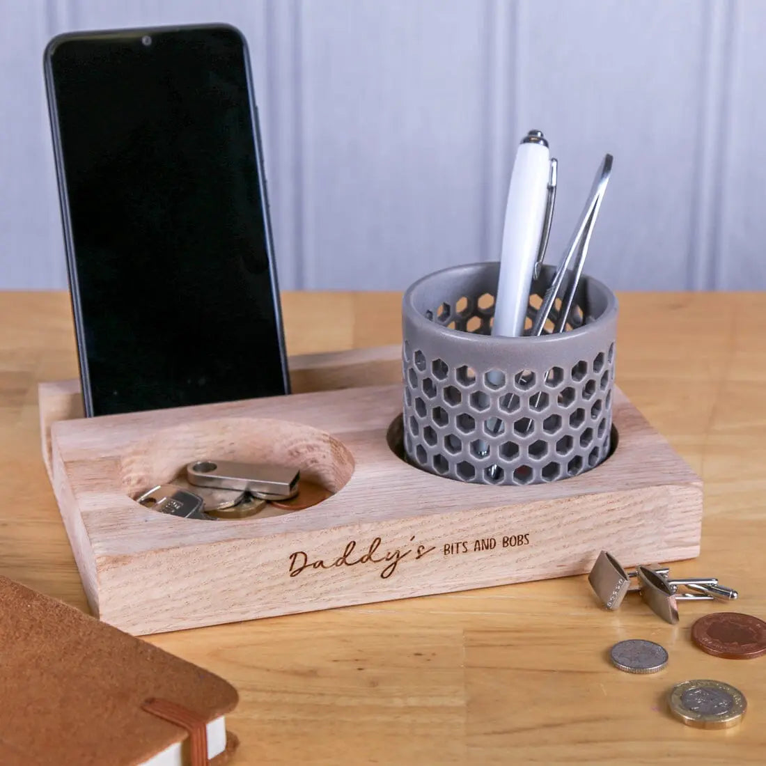 Personalised Wooden Phone, Tablet And Accessories Stand   