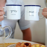 Personalised Yours And Mine Enamel Mug Set Of Two   