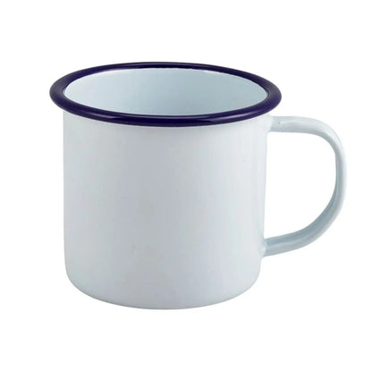 Personalised Yours And Mine Enamel Mug Set Of Two Enamel - White with Blue Rim  