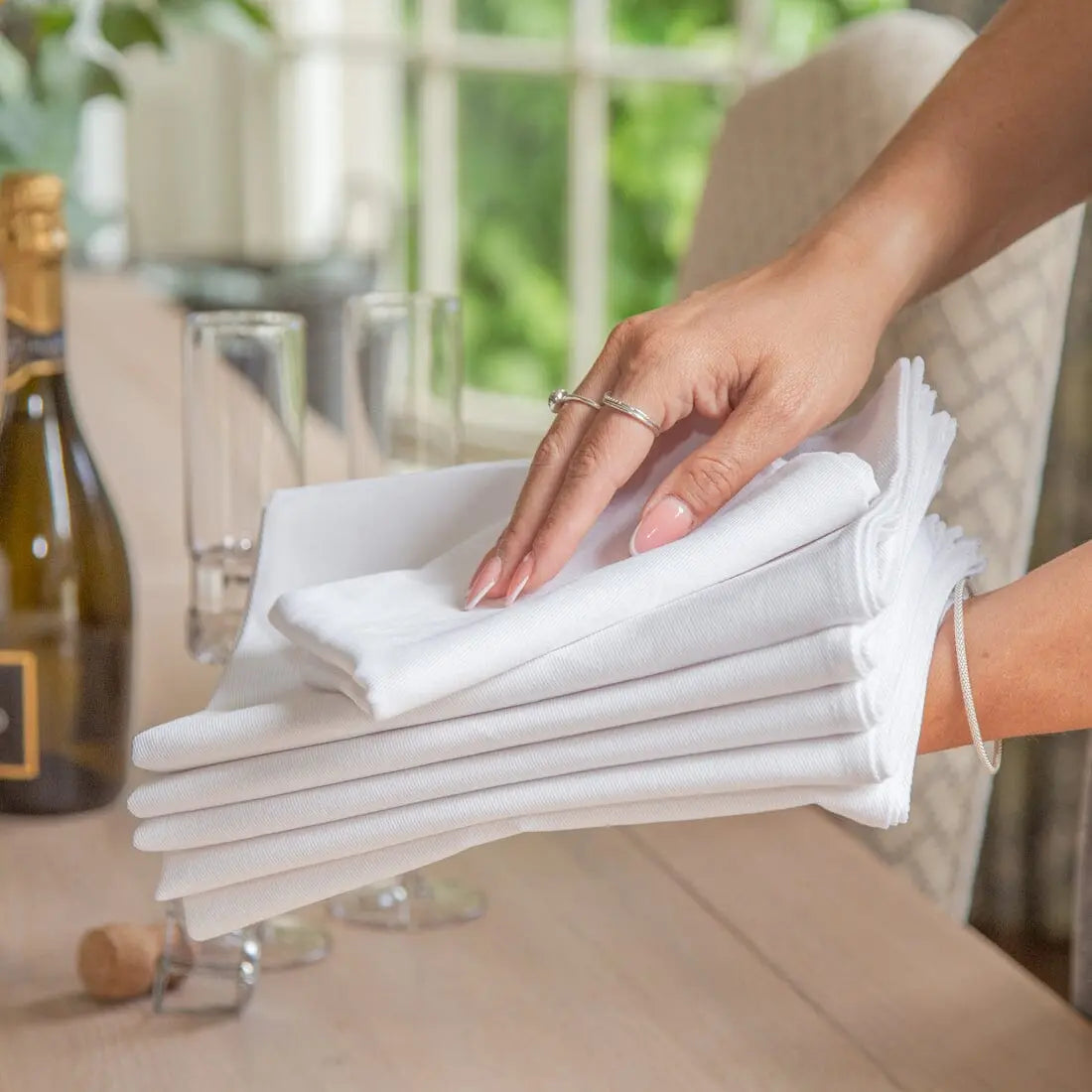 plain cotton tea towel in use at the dinner table