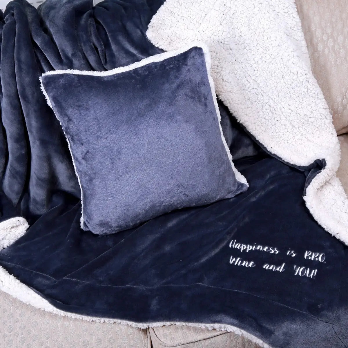 Sherpa Blanket and Sherpa Cushion Set   