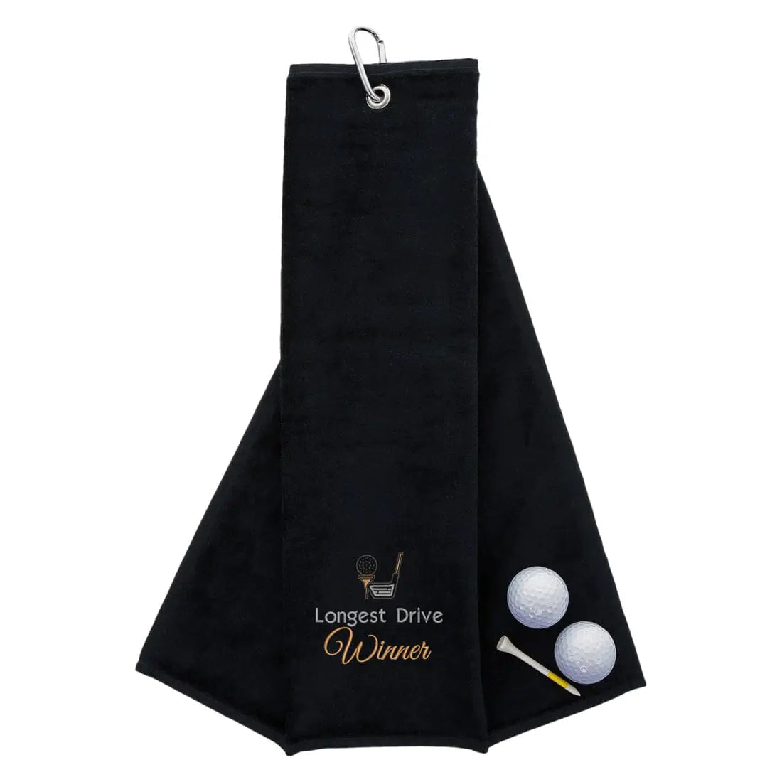 Tri-Fold Golf Towel Embroidered For Longest Drive Competition Black  