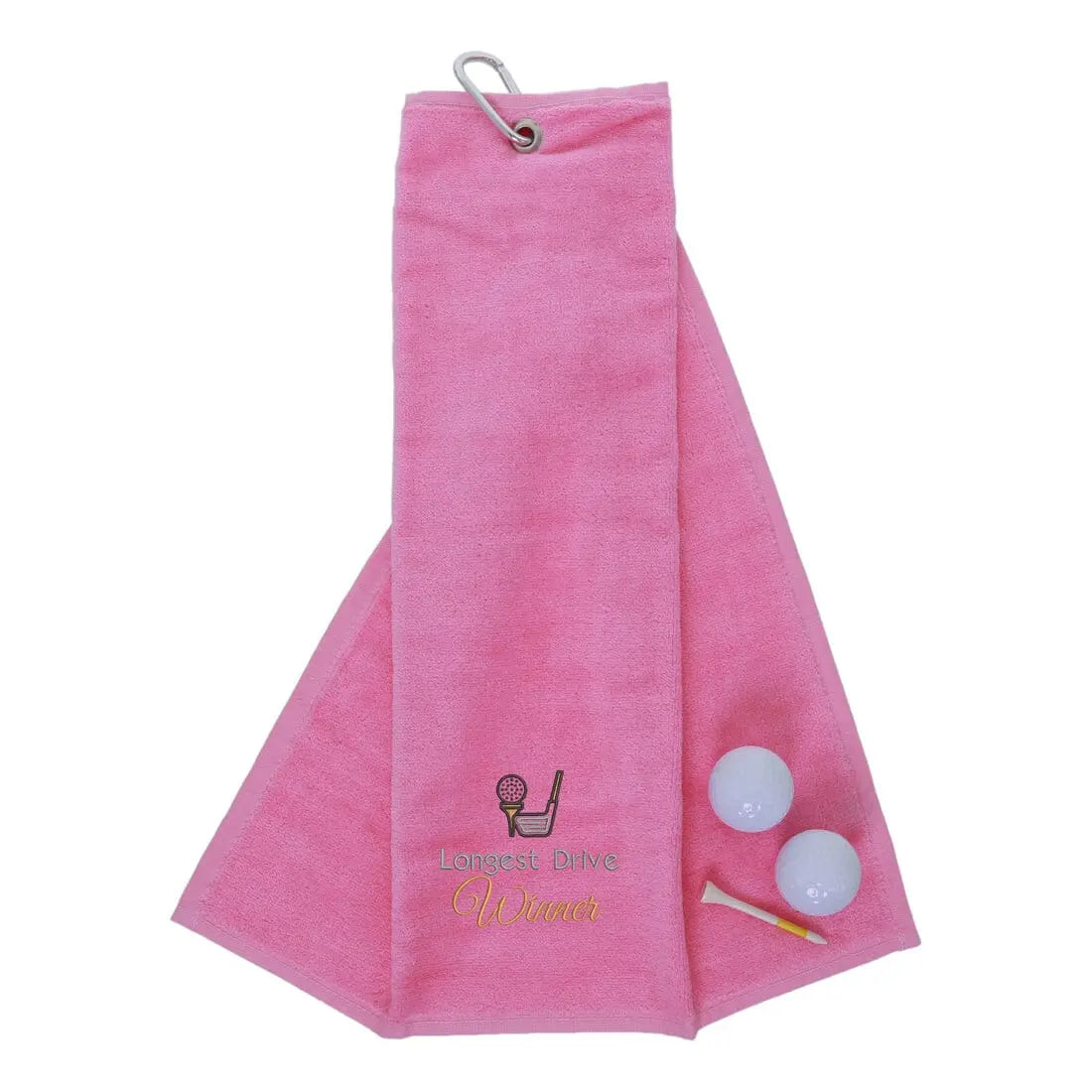 Tri-Fold Golf Towel Embroidered For Longest Drive Competition Pink  