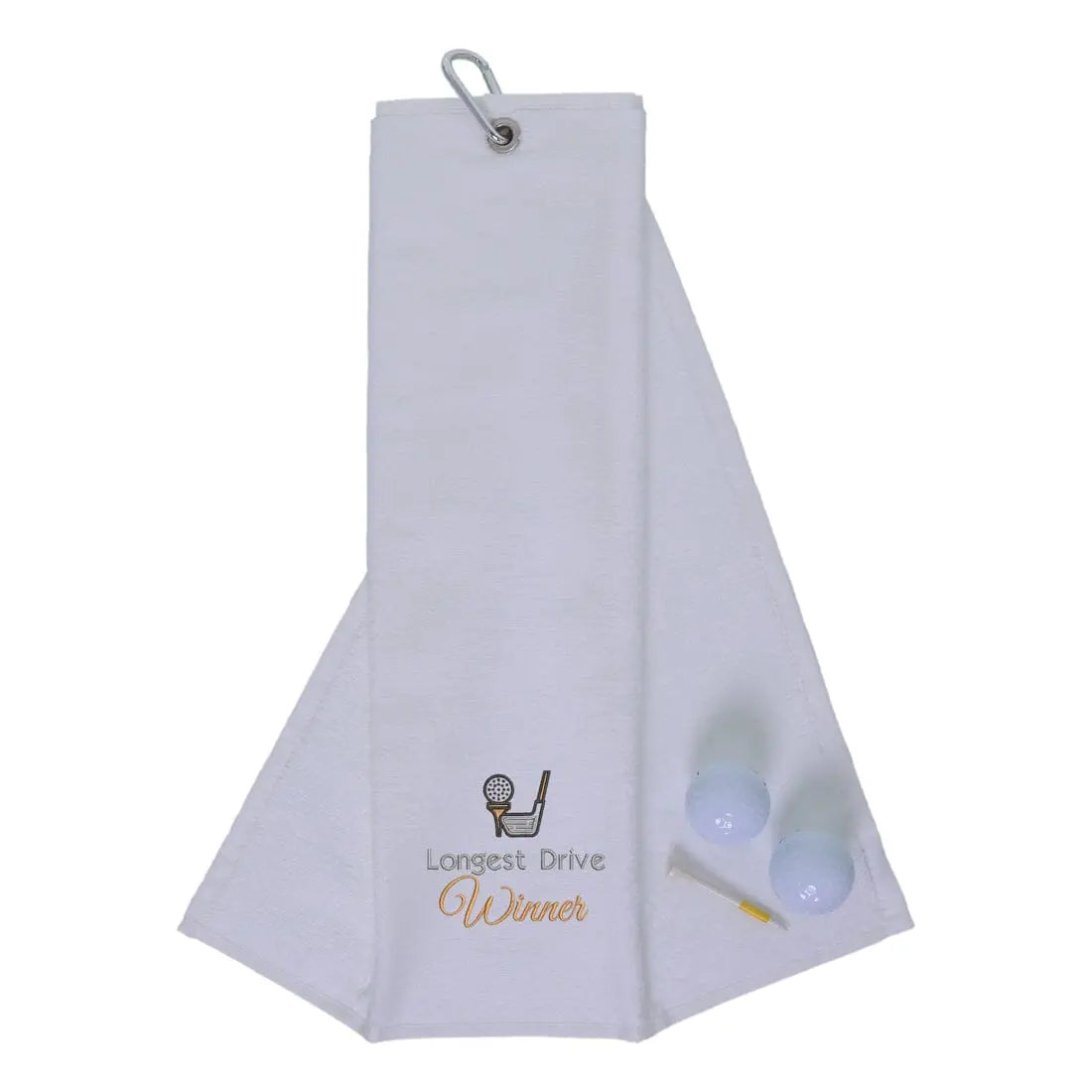 Tri-Fold Golf Towel Embroidered For Longest Drive Competition White  