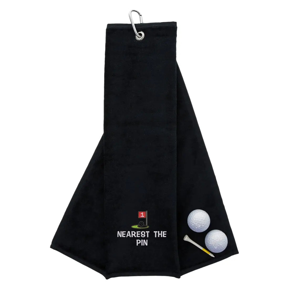 Tri-Fold Golf Towel Embroidered For Nearest The Pin Competition Black  