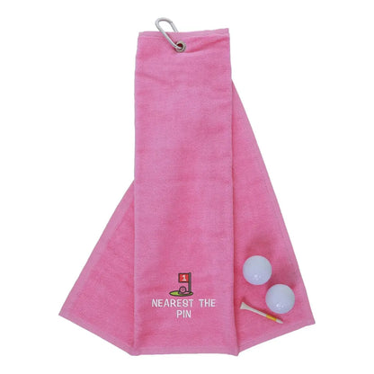 Tri-Fold Golf Towel Embroidered For Nearest The Pin Competition Pink  
