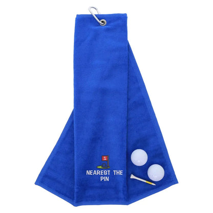 Tri-Fold Golf Towel Embroidered For Nearest The Pin Competition Royal  