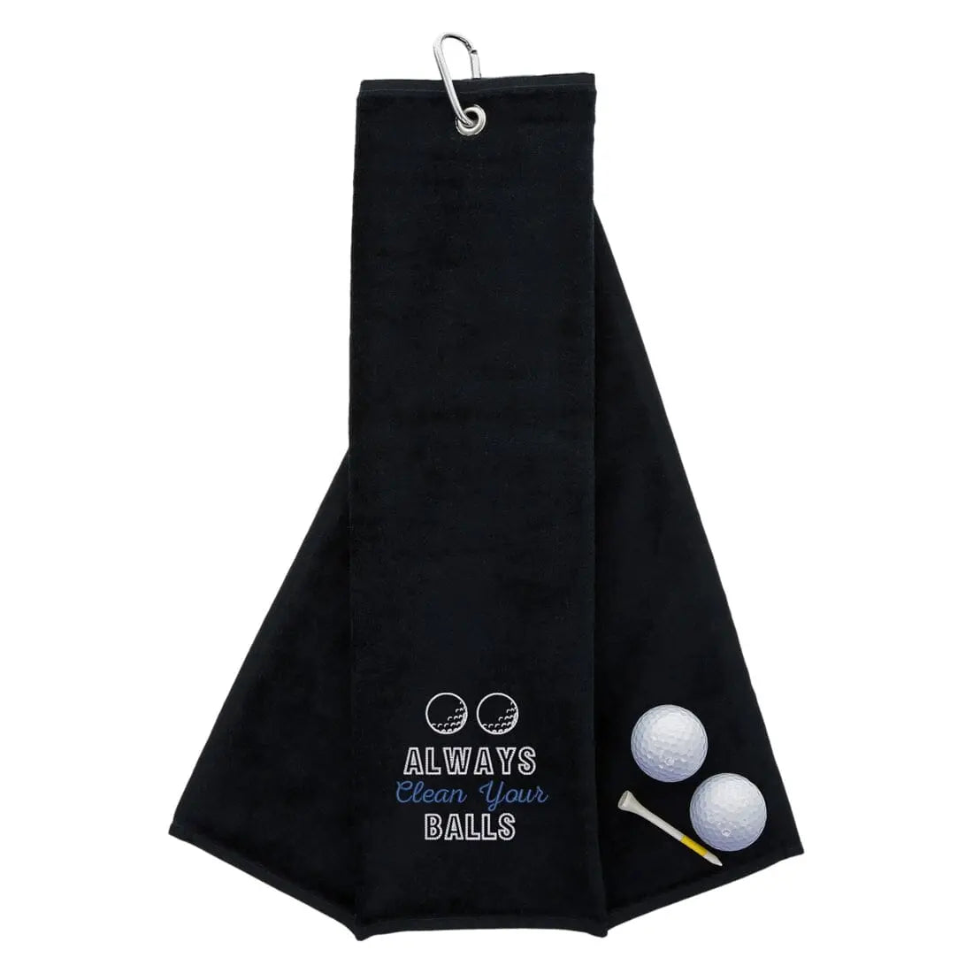 Tri-Fold Golf Towel Embroidered With Cheeky Clean Your Balls Logo Black  