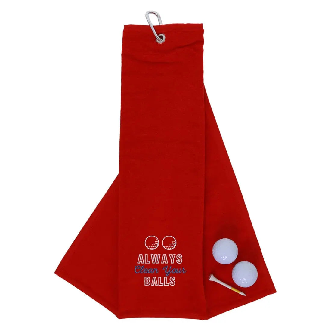 Tri-Fold Golf Towel Embroidered With Cheeky Clean Your Balls Logo Red  