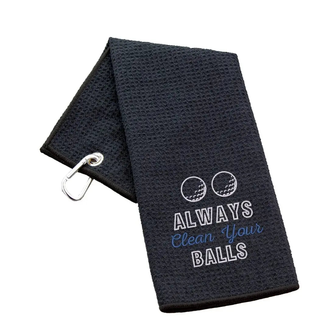 Tri-Fold Golf Towel Embroidered With Cheeky Clean Your Balls Logo Waffle Black  