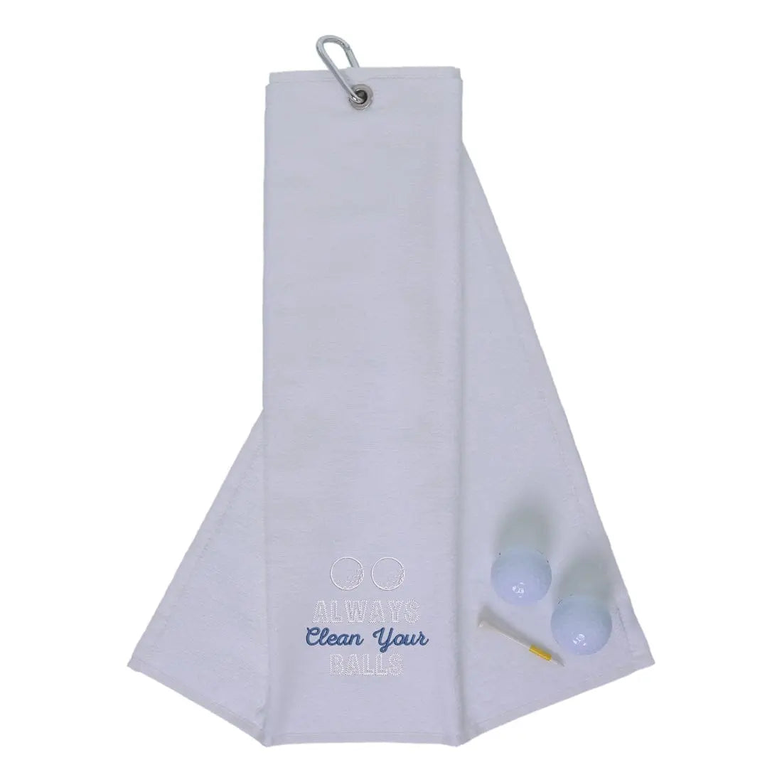 Tri-Fold Golf Towel Embroidered With Cheeky Clean Your Balls Logo White  