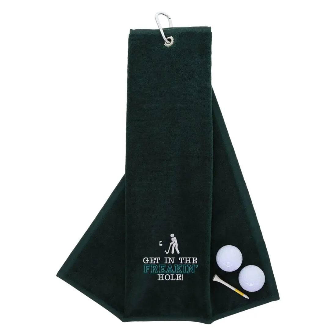 Tri-Fold Golf Towel Embroidered With Get In The Freakin' Hole Logo Forest  