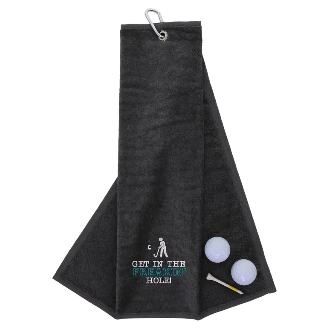 Tri-Fold Golf Towel Embroidered With Get In The Freakin' Hole Logo Slate  