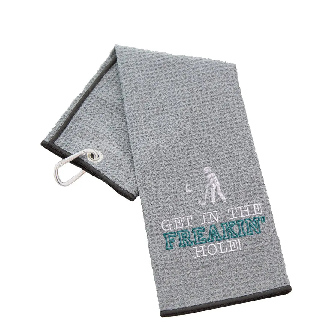 Tri-Fold Golf Towel Embroidered With Get In The Freakin' Hole Logo Waffle Slate  