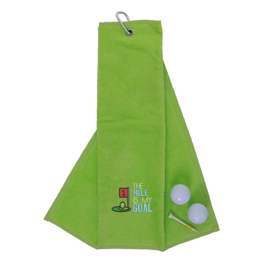 Tri-Fold Golf Towel Embroidered With Hole Is My Goal Logo Lime  
