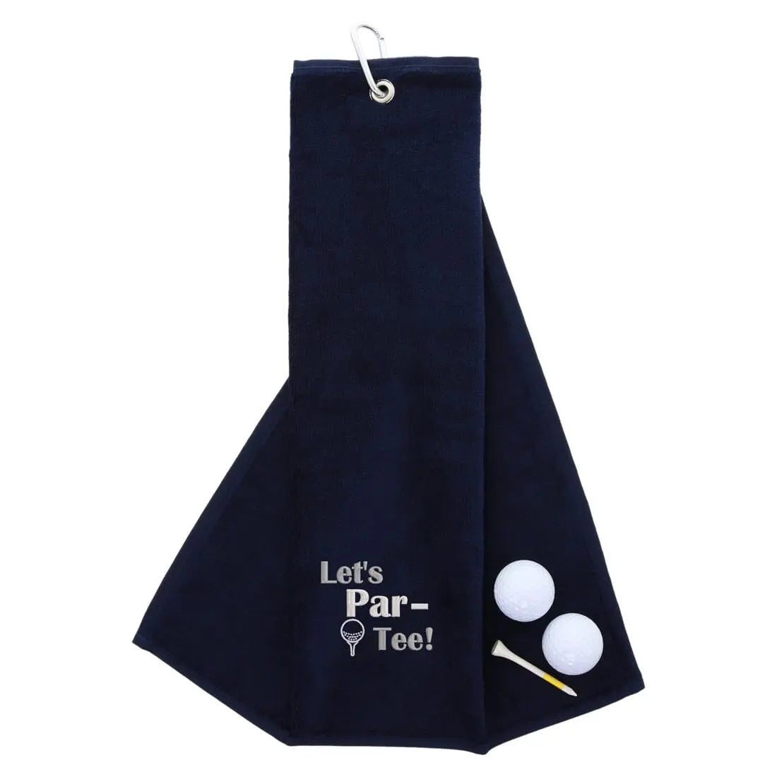 Tri-Fold Golf Towel Embroidered With Let's Par-Tee Novelty Golf Logo Navy  