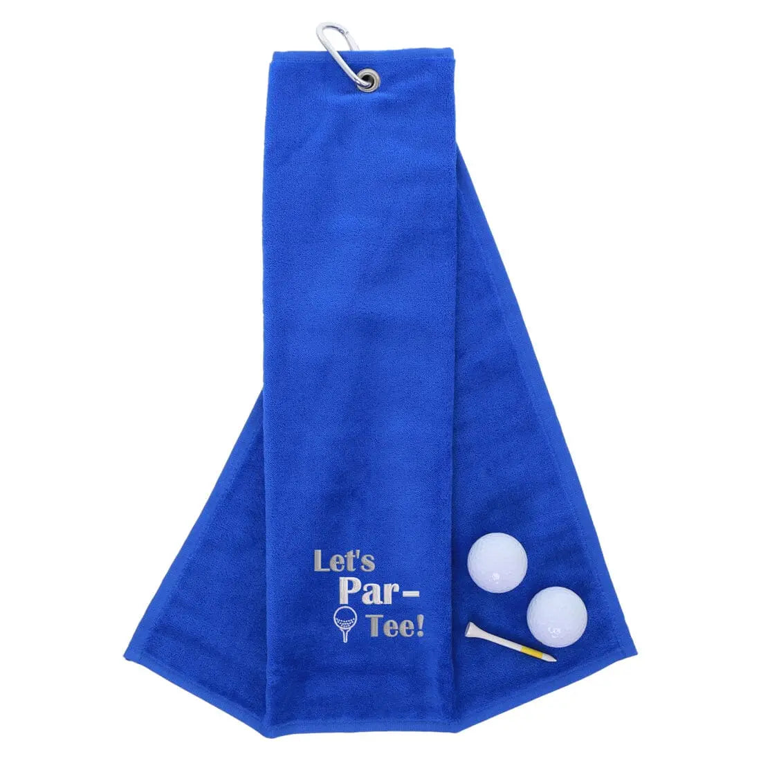 Tri-Fold Golf Towel Embroidered With Let's Par-Tee Novelty Golf Logo Royal  