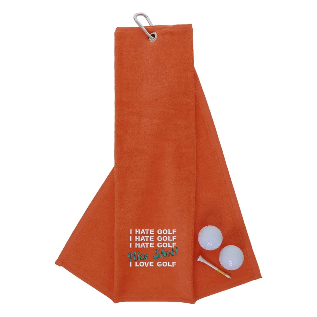 Tri-Fold Golf Towel Embroidered With Nice Shot Logo Orange  