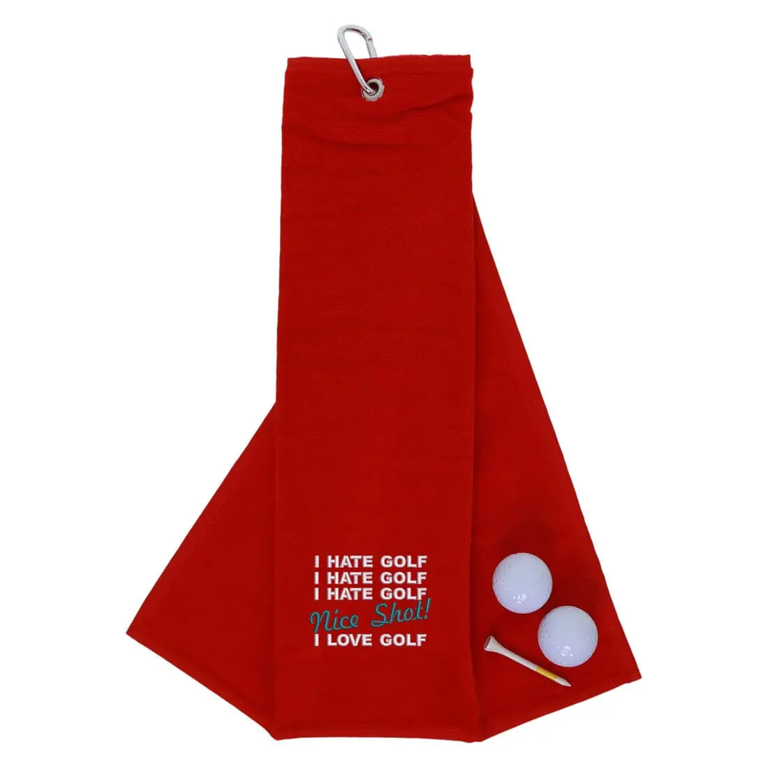 Tri-Fold Golf Towel Embroidered With Nice Shot Logo Red  