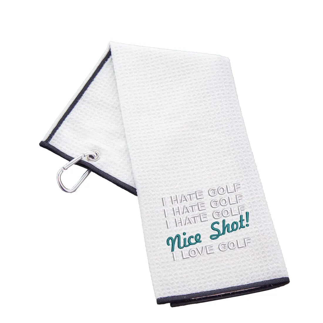Tri-Fold Golf Towel Embroidered With Nice Shot Logo Waffle White  