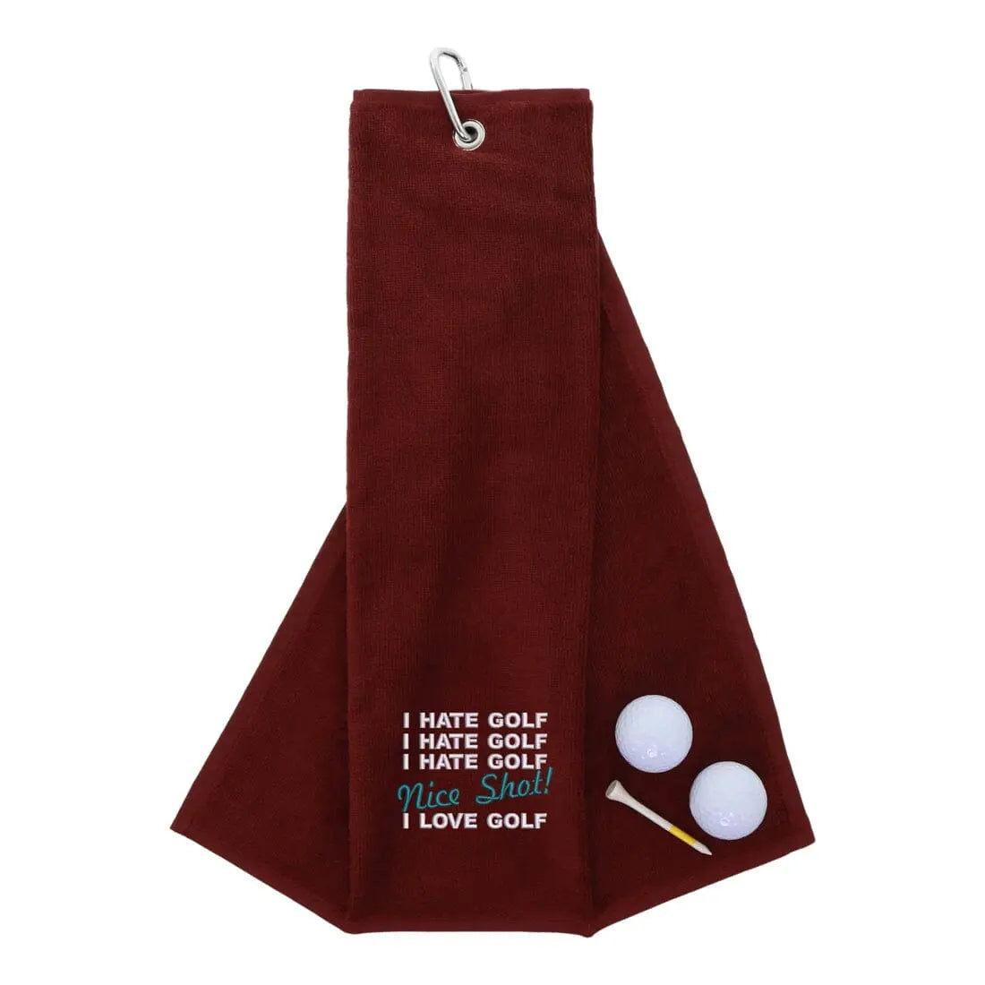 Tri-Fold Golf Towel Embroidered With Nice Shot Logo Wine  