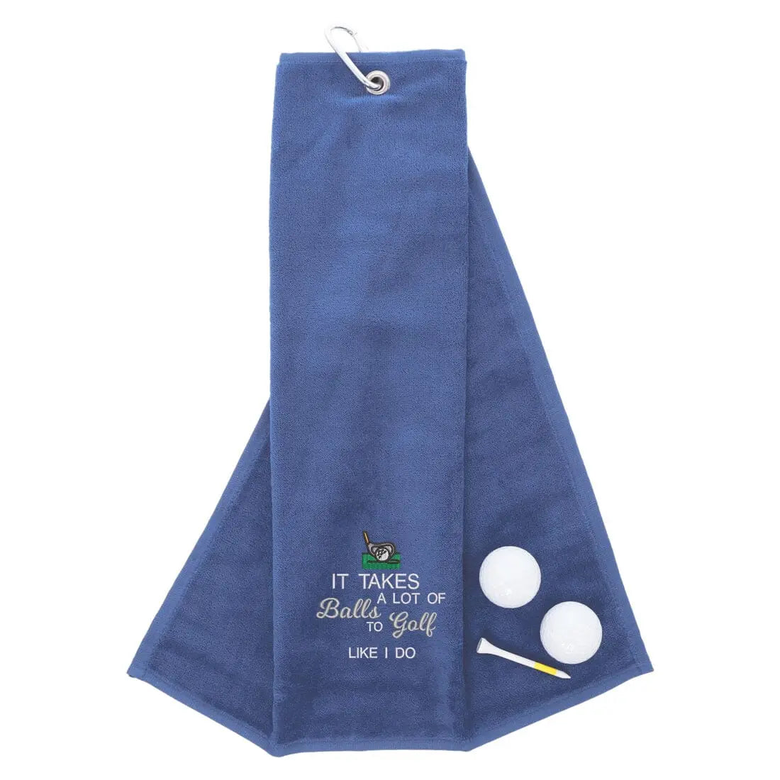 Tri-Fold Golf Towel Embroidered With Takes A Lot Of Balls Logo Blue  