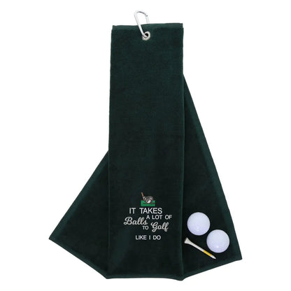 Tri-Fold Golf Towel Embroidered With Takes A Lot Of Balls Logo Forest  
