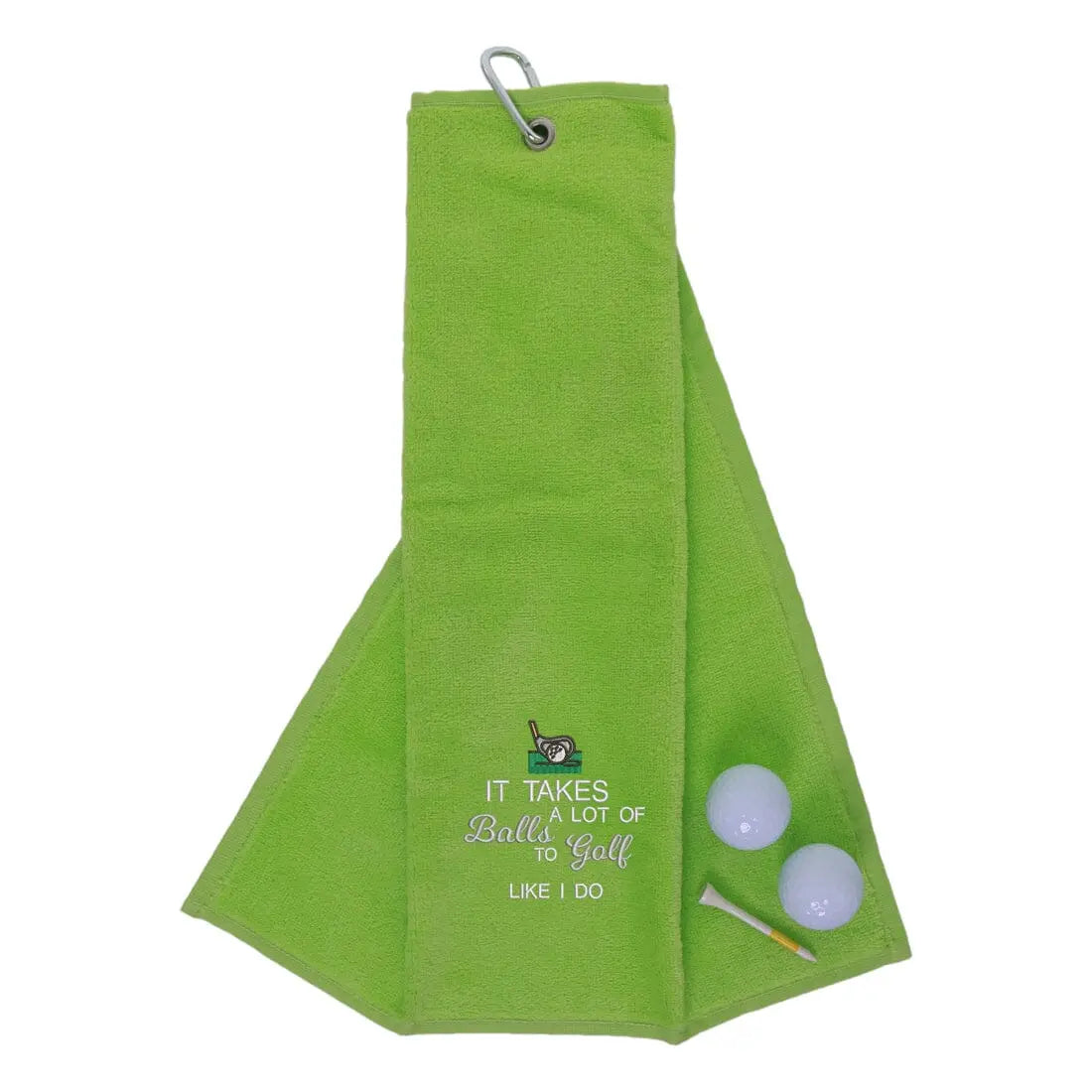 Tri-Fold Golf Towel Embroidered With Takes A Lot Of Balls Logo Lime  