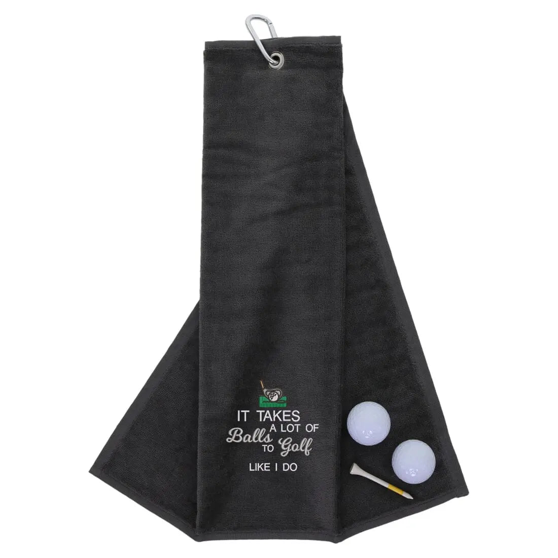 Tri-Fold Golf Towel Embroidered With Takes A Lot Of Balls Logo Slate  