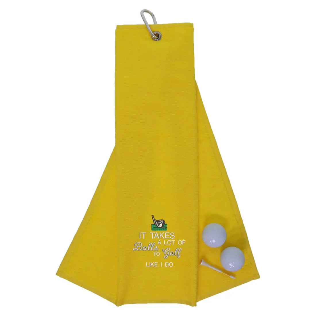 Tri-Fold Golf Towel Embroidered With Takes A Lot Of Balls Logo Yellow  